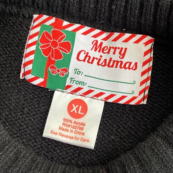 Merry Christmas Mustache ARE YOU NAUGHTY OR NICE? Ugly Holiday Sweater Size XL - Picture 3 of 3